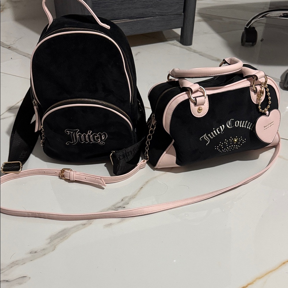 Juicy Couture Black and Pink Backpack and Handbag Set